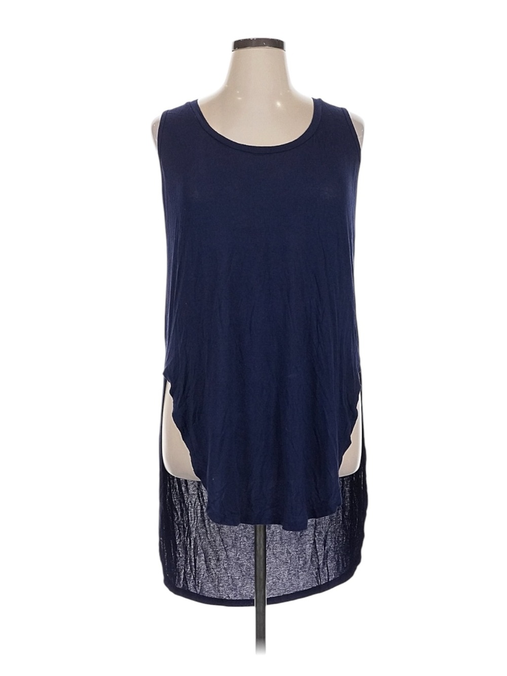 Deletta Navy Blue Sleeveless High-Low Tank Top